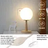Table Lamps USB Plug-in White Glass Lamp Bedside Bedroom Remote Control For