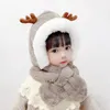 Hats Deer Elk Antlers Children Hat Scarf One-piece Winter Warm Soft Plush Protect Neck Ear Baby Boy Girl Windproof Cap Beanies