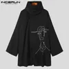 Płaszcze męskie 2022 Modne mężczyzn drukowane płaszcze Turtleck długie rękawowe streetwear otwarty ścieg nieregularny płaszcz Cloak Casual Men Ponchos T221102