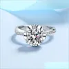 Cluster Rings Cluster Rings 100 Sterling Sier Wedding Band 1Ct 2Ct Lab Grown Moissanite Ring 3D Flower Diamond Engagement For Women Dhns1