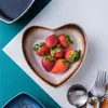 Cuencos de fruta creativa japonesa, cuenco de cerámica en forma de corazón para desayuno, vajilla de cocina, fresa de porcelana bonita Retro