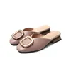 Mules Slippers Shallow Loafers Shoes Closed Toe Women Leather Low Heels Casual Metal Buckle Slip On Slides Big Size