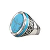 Personalidade Solitaire Anéis Retro Punk Europeu e American Gemstone Turquoise Men Ring