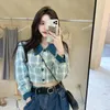 Frauen Blusen Frauen Plaid Koreanischen Stil Langarm Crop Tops Herbst Shirts Femme Elegante Mädchen Geschenke