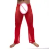 Momente de sono masculino Sexy Homens Sense-through Mesh Long Pants Mustanta