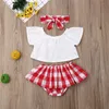 Zestawy odzieży urocze Born Girl Summer Ubrania 3PCS z ramion Topsplaid Short Dresshead Opaski 0-24m 221103