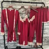 Pijamas femininos femininos, verão, seda sintética, 5 peças, conjunto de robe, renda, bordado, cetim, conjunto de lounge plus size, sexy, quimono, camisolas