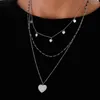 Choker Bohemian Multi Layered Halsband för kvinnor Rostfritt stål Hjärta Rhinestone Pendant Halsband Geometriska collier krage