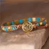 Charm-Armbänder, Boho-Mattgold, quadratische Niete, Naturstein, Türkise, Jaspis, Rocailles, Leder-Wickelarmband, Geschenke für Liebhaber, Schmuck