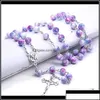 Colares de pingentes de colares pingentes entregar 2021 jóias católicas contas de vidro roxo longas pescoço de rosário para homens mulheres vinta otum1
