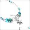 Ankiety Anklety biżuteria Czech Starfish Pendant for Women Girls Crystal Bead Bransoletka na nogach Summer Beach Gifts Drop Oteue