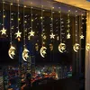 Cuerdas 2,5 M Luna estrella guirnalda Led cortina Hada cadena luz vacaciones Navidad para boda fiesta en casa jardín Ramadán Decoración