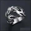 Cluster Rings Cluster Rings Punk Stainless Steel Sier Color Male Men Chinese Loong Dragon Fashion Jewelry Wholesale Us Size 6 7 8 9 Dhlke