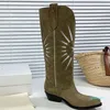 Boots Embroidered western heel Wish Star mid-calf boots pointed toe slip on