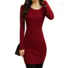 Casual Dresses Sweater Dress Autumn Winter Women O Neck Slim Knitted Female Long Sleeve Sheath Bodycon Party Vestidos AB389