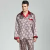 Mäns sömnkläder Casual Sleepwear Men Pyjamas Set 2st Shirt Pants Satin Faux Silk Nightwear Print Pijamas Soft PJs Set Intime Lingerie T221103