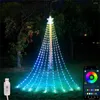 Stringhe Smart App Control RGB Luci a cascata a cascata con Tree Topper Star USB Powered 350LED Christmas Fairy Light Decorazioni per esterni