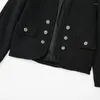 Giacche da donna ZATRHMBM 2022 Autunno Moda Cardigan testurizzato con bottoni Cappotto da donna Vintage Maniche lunghe Tasca applicata Chic Capispalla Elegante