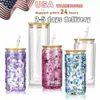 US Warehouse 20 unz Tubblers Kubki Clear Sublimacja podwójna ścienna szklanka brokatek DIY Śnieżny Śnieżny Pusta puszka z bambusem pokrywki szklanki soków piwnych szklanki hurtowe