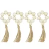 Handgefertigter Holzperlen -Serviettenhalter Ring mit Seil Quaste Tassel Tabletop Dekor für Esstisch -Einstellung Party Hochzeit Familie Tischdekoration