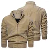 Herenjacks trendy bomber jas super zachte pure kleur ribbing bodem windjager stand kraag plus size mannen voor dagelijkse slijtage