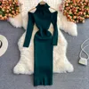 Casual Dresses Strapless Hollow Out Knitted Autumn Winter Women Bodycon Sweater Dress Female Long Sleeve Sheath Vestidos