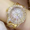 손목 시계 로즈 골드 다이아몬드 시계 여성 2022 우아한 숙녀 시계 큰 다이얼 모조 다이아몬드