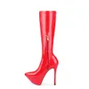 Lady Women New Boots Patent 2022スタイル膝シープスキンレザーファッションハイヒールポイントピレッジトゥーナイトブーティーカジュアルパーティードレスシューズプラットフォームZip Siz 674