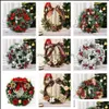 Dekorative Blumen Kränze Beautif 30 cm/12 Zoll Künstlicher Weihnachtskranz Haustür Ornament Wandgirlande Hängendes Rattan Orname Dhtxb