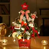 Juldekorationer 30/45/60 cm Mini Tree Desktop med ljus Golden Red Ornament 2022 Year Home Party Windows Dekorativ