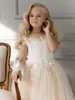 Lovely 3D Floral Applique Flower Girls Dresses Cross Straps Backless Communion Party Gowns Puffy Tulle Birthday Ball Gown Girls Pageant Dress MC2300-2309