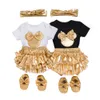 Одежда набор для девочек -одежда белые хлопковые комбинезоны и золотые оборки для девочек тупу
