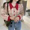 Frauen Blusen Frauen Plaid Koreanischen Stil Langarm Crop Tops Herbst Shirts Femme Elegante Mädchen Geschenke
