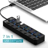 Enchufe del cable de alimentación Adaptador USB30 de 7 puertos USB portátil Multipuerto USB Hub de 30 puertos con interruptores Convertidor LED Transferencia de datos de 5 Gbps para PC portátil 221103