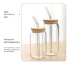US CA Warehouse de 16 oz Taza Sublimación en blanco recto Clazo de vidrio de café transparente transparente con tapa de bambú y paja