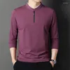 Polos masculinos Stand pescoço com um quarto de zíper pólo Men manga longa Cor de cor sólida zíper casual camisetas de moda leves outono