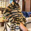Pêlo feminino Vigojany 2022 Mulheres femininas falam casacos de inverno casual tigres listras fêmeas grossas de roupas de pelúcia de pelúcia de pelúcia