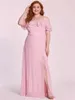 Européen et Américain Plus Size Slim Slim Lace Front Split Prom Dress Powder ES80