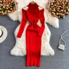 Casual Dresses Strapless Hollow Out Knitted Autumn Winter Women Bodycon Sweater Dress Female Long Sleeve Sheath Vestidos