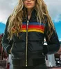 Women's Down 2022 여성 캐주얼 겨울 부드러운 플러시 코트 울 칼라 레인보우 프린트 짧은 면화 따뜻한 패딩