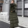 Trench femminili di trench invernali invernali fitti lunghi down cotone parka cappuccio da donna con collare pelliccia giacca rimovibile con cintura magra