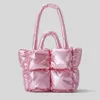 Luxury Large Nylon Down Cotton Tote Bag Women Fashion Designer Quilted Padded Handbags Winter Soft Women Solid Color Space Shoulder Bags