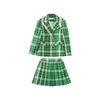 Kledingsets Fashion Kids Girls Princess 2pcs Kleding Set Spring herfst Kinderen Green Plaid Outwear Rooks Vintage Outfits Pak