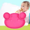 ボウル2022高品質のキッズシリコーンディナープレート3グリッドベアの形状のボウルの食器男の子の女の子ピンク/緑/青