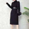 Casual jurken 2022 Winter vrouwelijke trui jurk dames tullover Turtleneck lange mouwen Warm slank gebreid met riem hoog elastisch