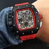 Superclone luksusowy męski zegarek mechaniczny Richa Milles męski automatyczny mechaniczny pełna czarna obudowa żółta guma flyback chrono szkielet data limitowana zegarek na rękę