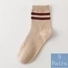 Мужские носки 5 пары мода осень зимняя мужская лодыжка носка полосатые манжеты хлопковые спортивные цвета.