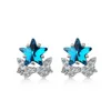 Stud Stud Onevan Charm 925 Sier Boucles D'oreilles Pour Les Femmes De Mariage Exquis Cristal Bleu Étoile Mignon Papillon Boucle D'oreille Bijoux Lady Anniversaire Dhotj