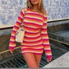 Abiti casual Stripe Knit Women Abito da spiaggia Bodycon senza maniche lunghe senza maniche estate sexy sexy