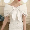 White Faux Fur Shawls Wedding Luxurious Fur Ribbon Tie Capelet for Bridal Shrug with Lace Tassel